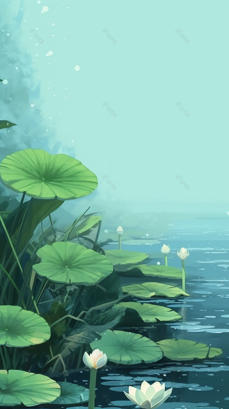 绿色的荷叶红色的荷花在池塘中背景,插画/手绘图,插画/手绘图库,插画/手绘图下载,插画/手绘